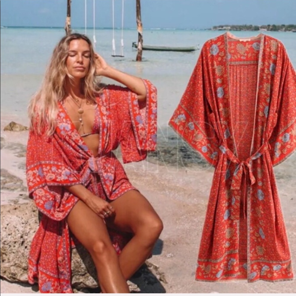 Bohemian Red Kimono Duster - Picture 3 of 7